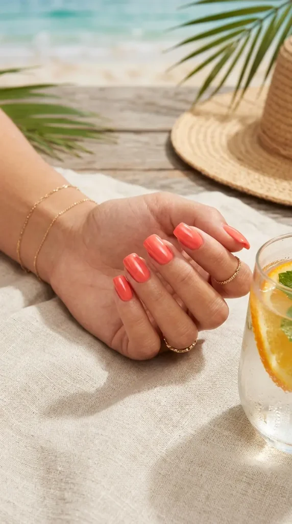 classic-glossy-coral-nails
