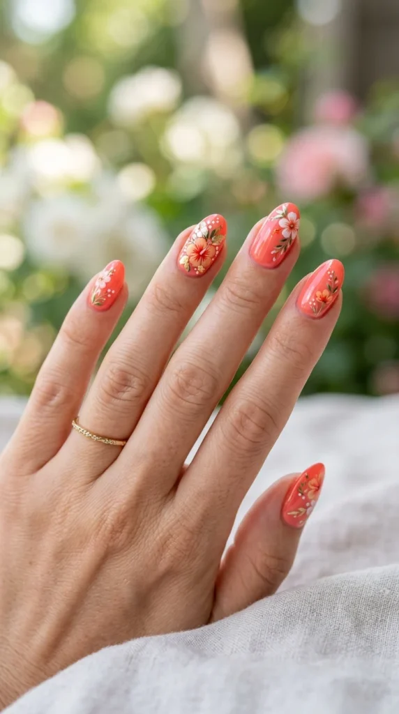 coral-floral-nail-art