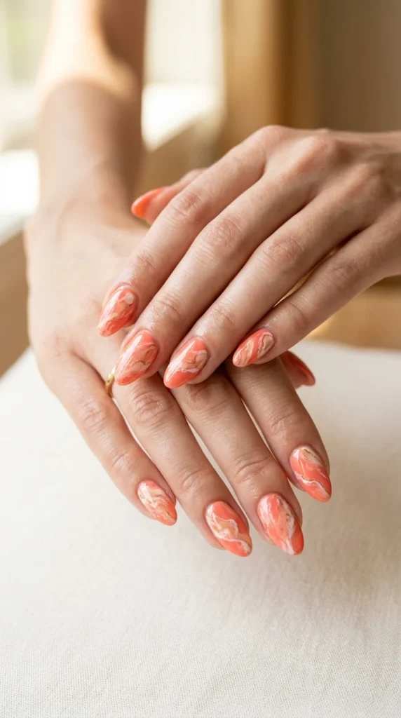 coral-marble-effect-nails