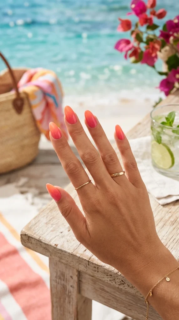 coral-ombre-blend-nails