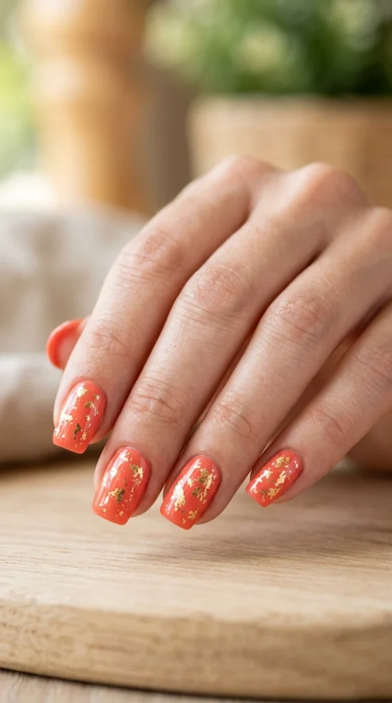 coral-with-gold-foil-nails
