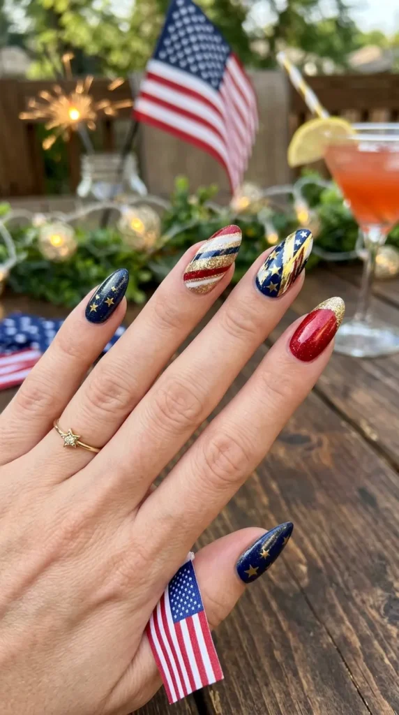 elegant-gold-and-patriotic-color-nails