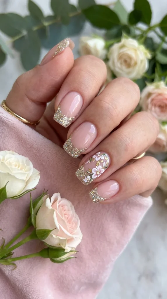 floral-glitter-nail-art