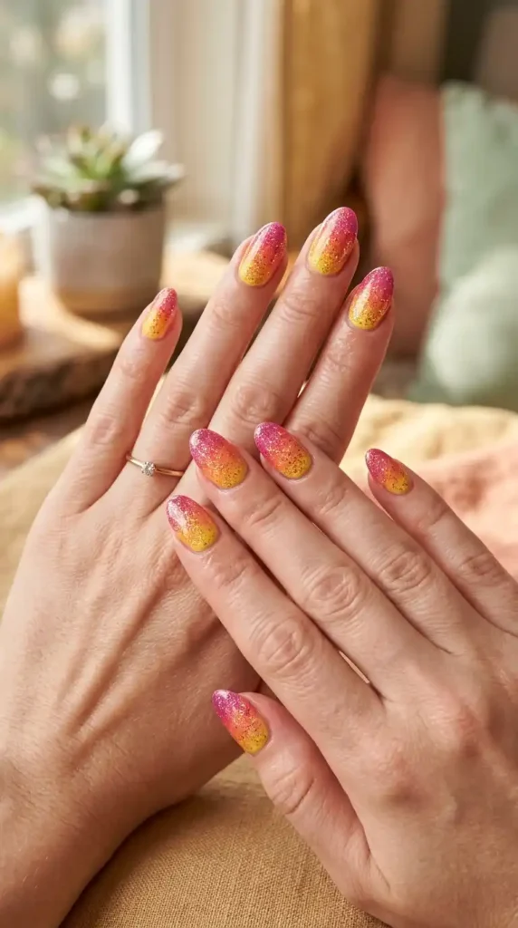glitter-sunset-ombre-nails