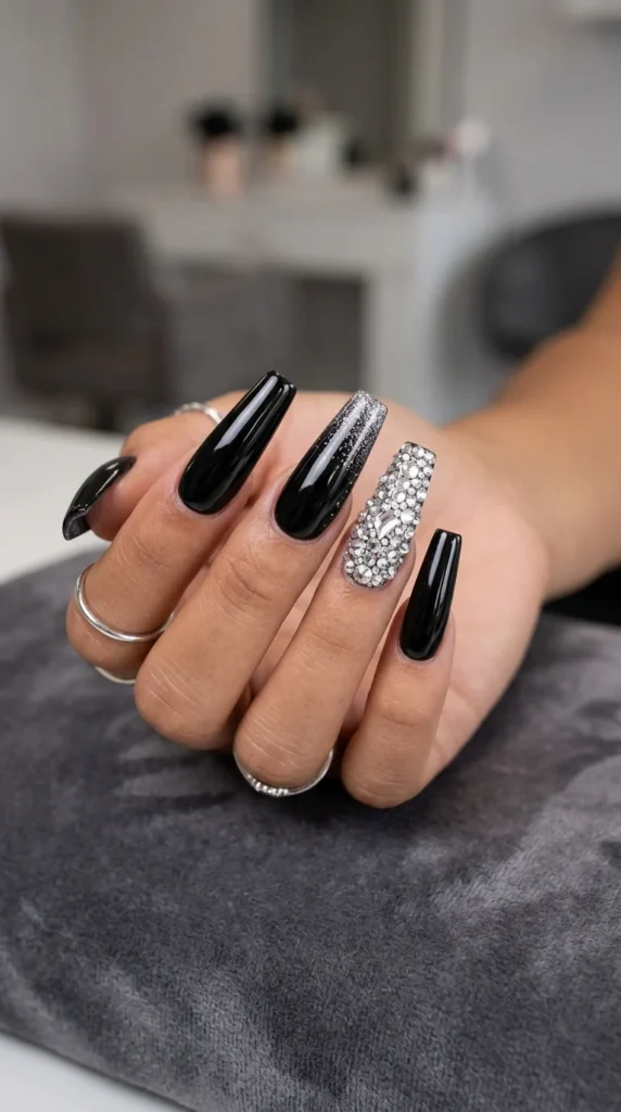 glossy-black-baddie-nails