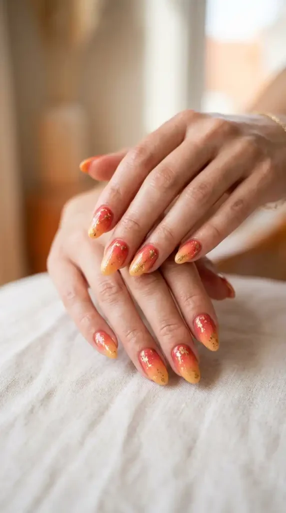 gold-foil-sunset-ombre-nails