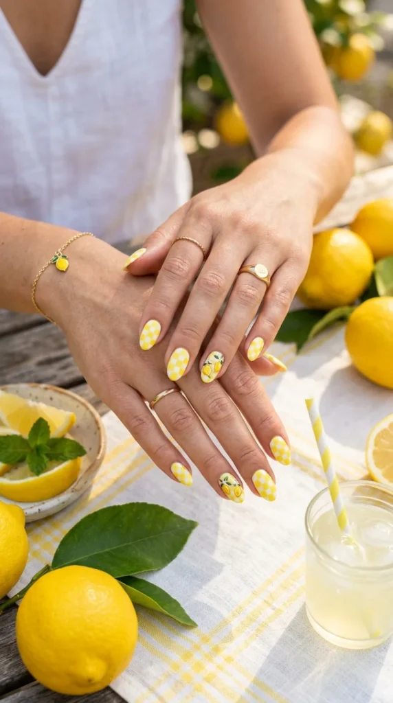 lemon-checkered-nails