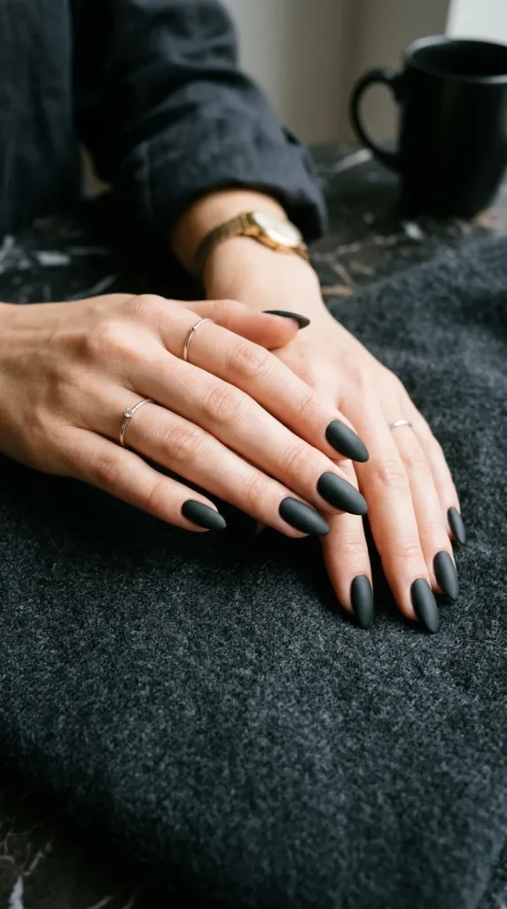 matte-black-almond-nails