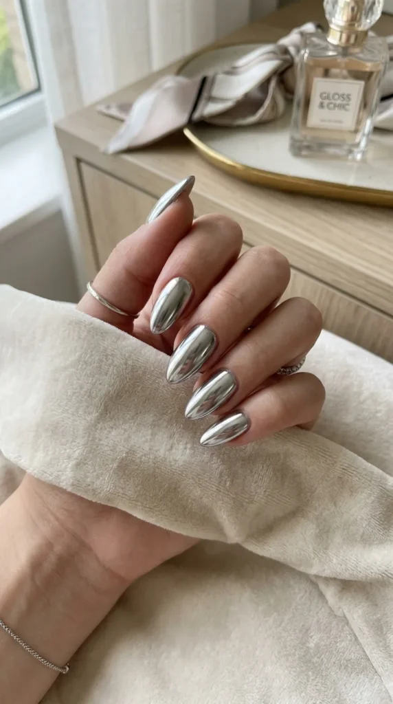 metallic-chrome-almond-nails