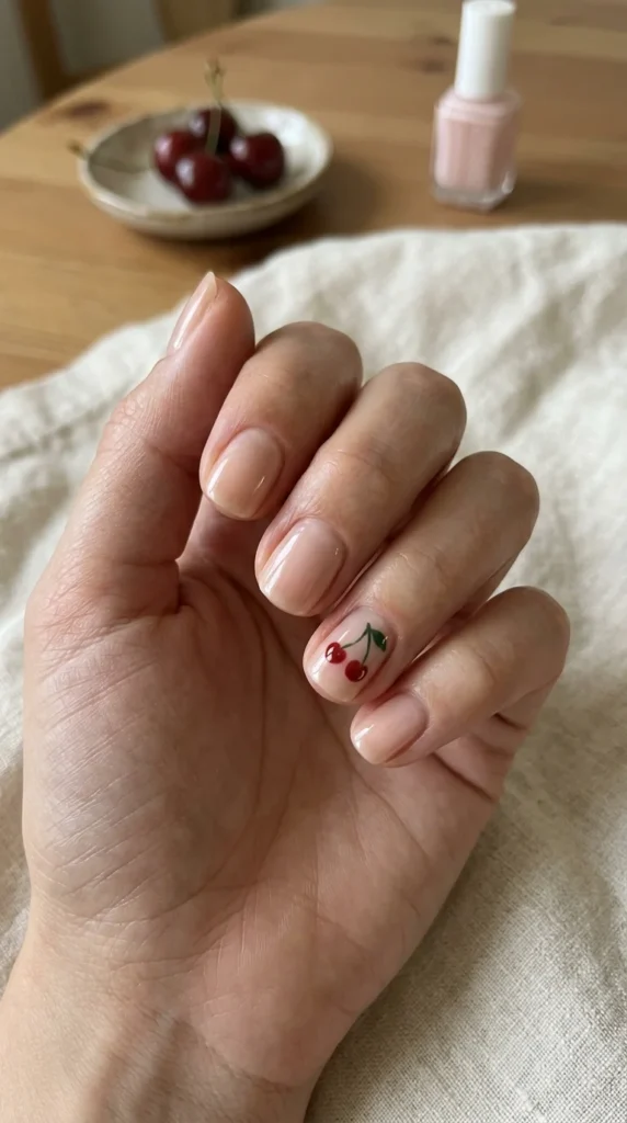 minimal-single-cherry-accent-nail