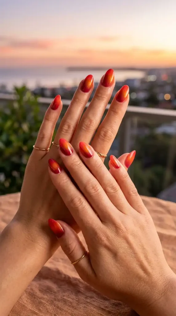 red-orange-sunset-ombre-nails