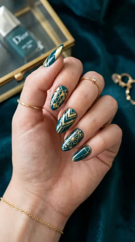 teal-and-gold-geometric-nails