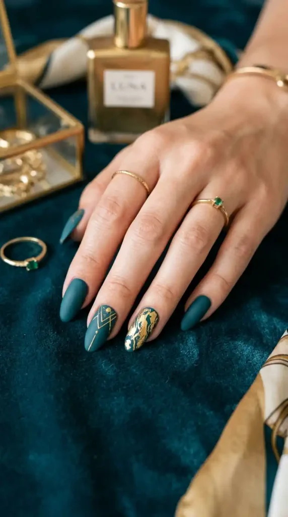 teal-and-gold-matte-nails