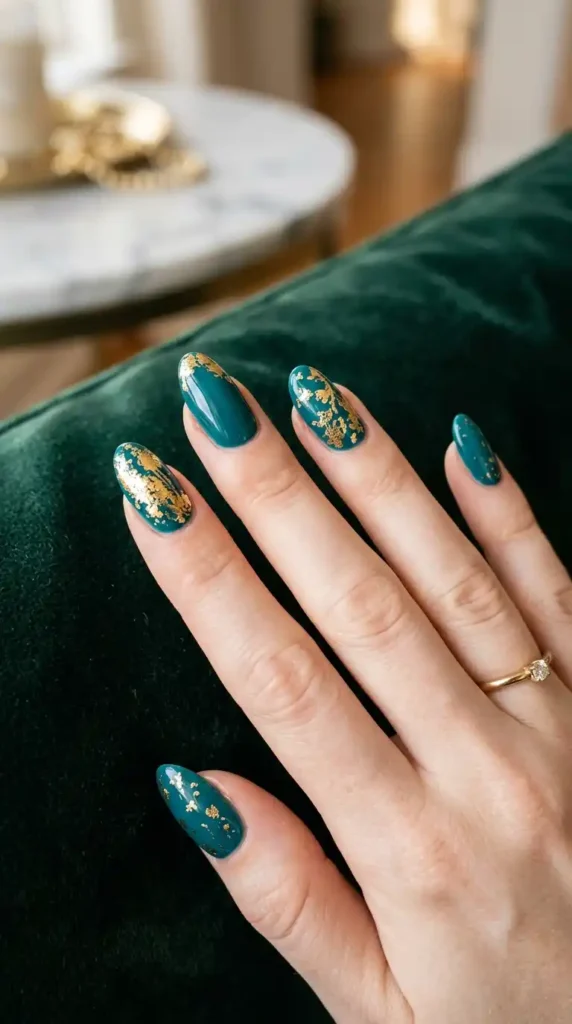 teal-nails-with-gold-foil