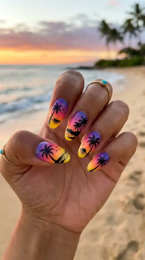 tropical-palm-tree-sunset-nails