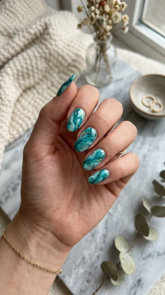 turquoise-marble-nail-art