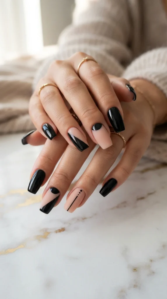 black-and-nude-contrast-nails