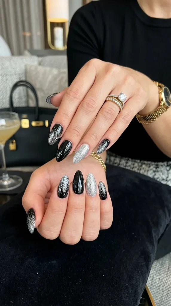 black-and-silver-glitter-nails