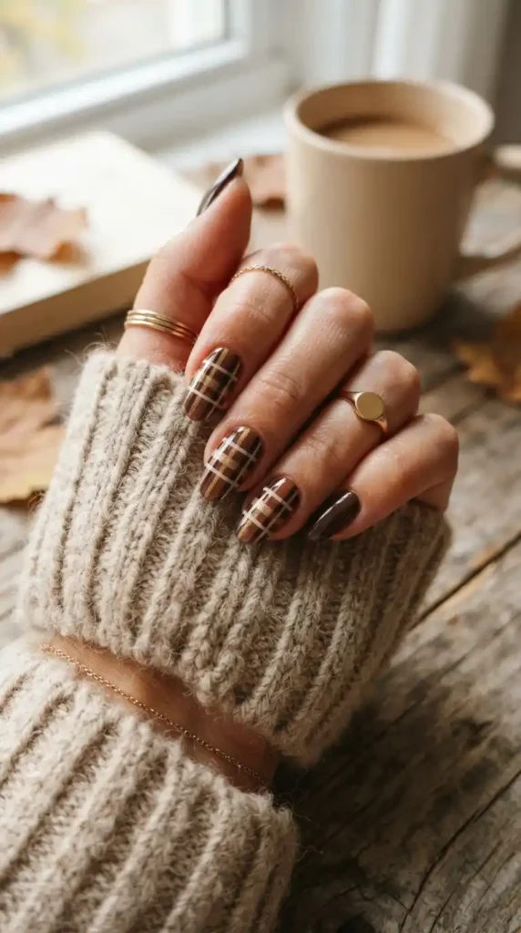 brown-plaid-nails