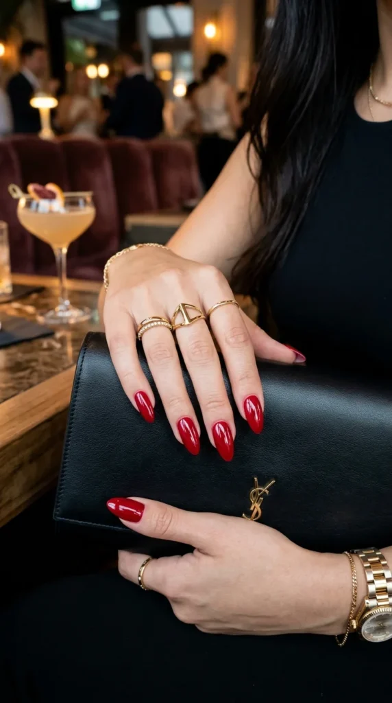 glossy-cherry-red-almond-nails