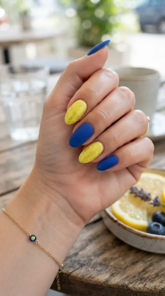 lemon-glitter-with-blue-matte-finish
