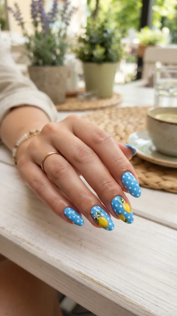 lemon-polka-dots-on-blue-background