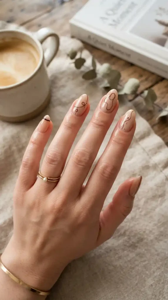 minimalist-brown-line-art-nails