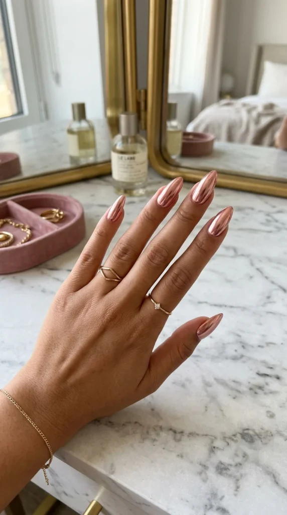 rose-gold-chrome-almond-nails