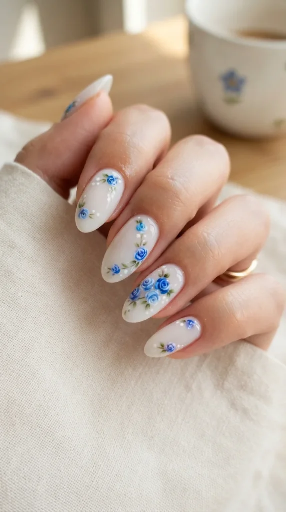 tiny-blue-roses-on-milky-white-nails