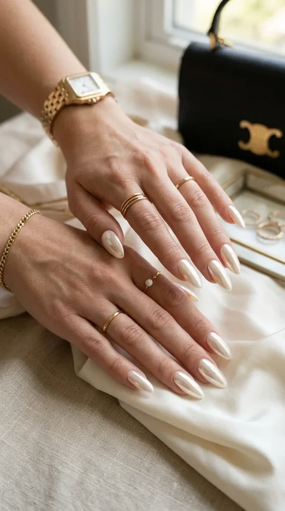 white-chrome-pearl-nails